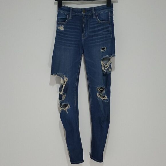 American Eagle Outfitters Denim - AMERICAN Eagle distressed super stretch X high rise jegging